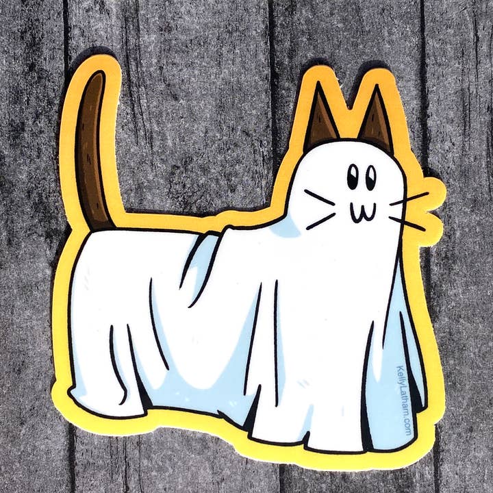 Halloween Ghost Cat waterdichte vinylsticker Spooky Cute voor wholesale door Kelly Latham Art