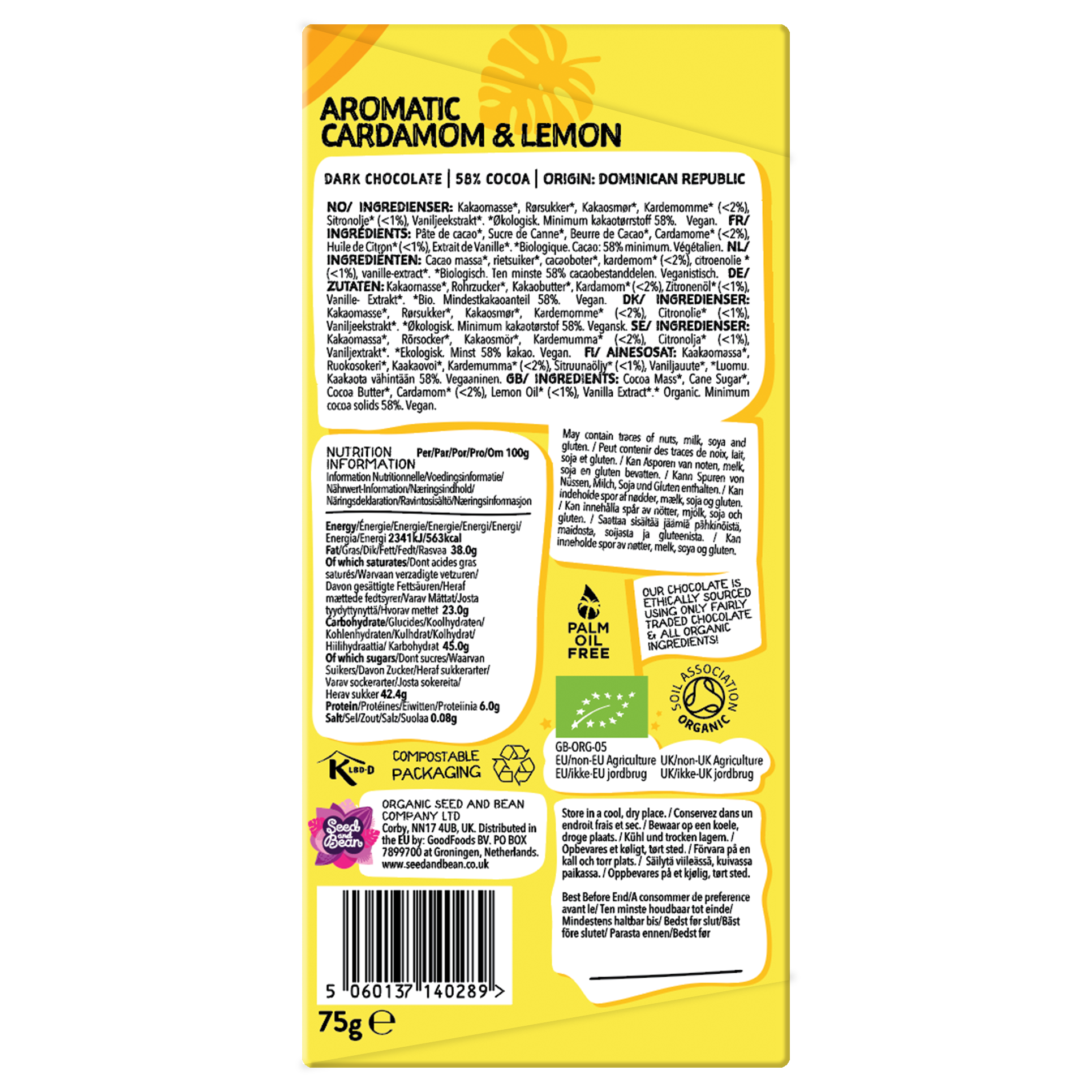 Seed & Bean  [No duties when shipping to US!] – wholesale Chocolate bar – LEMON & CARDAMOM  DARK VEGAN CHOCOLATE 75G BAR (58% COCOA)3
