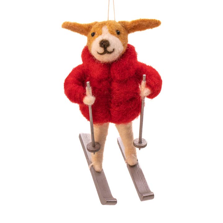 Decorazione in feltro di cane sugli sci con giacca imbottita per la vendita all'ingrosso da parte di Sass & Belle Europe