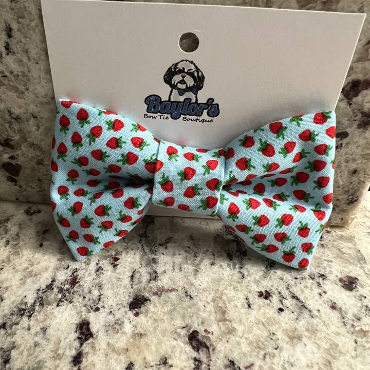 Strawberry Pet Bow Tie, Summer Dog Bow Ties for wholesale by Baylor's Bow Ties