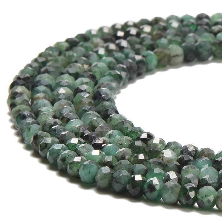Natural Emerald Faceted Rondelle Beads Size 2x3mm 3x4mm 15.5'' Strand for wholesale by CRCBEADS