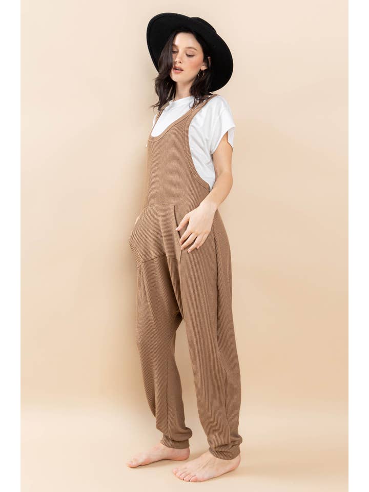 Ces Femme USA - Wholesale Jumpsuit - Women's - Textured Knit Harem Jumpsuit With Kangaroo Pocket / BC61527S