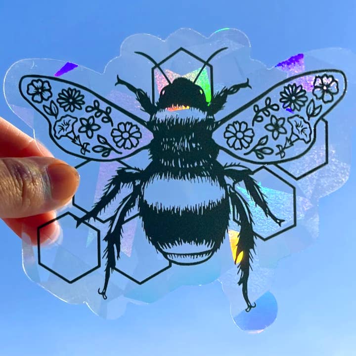 Art by Sharell - Wholesale Suncatcher - Floral Bee Suncatcher Sticker, Insect Rainbow Window Decal0