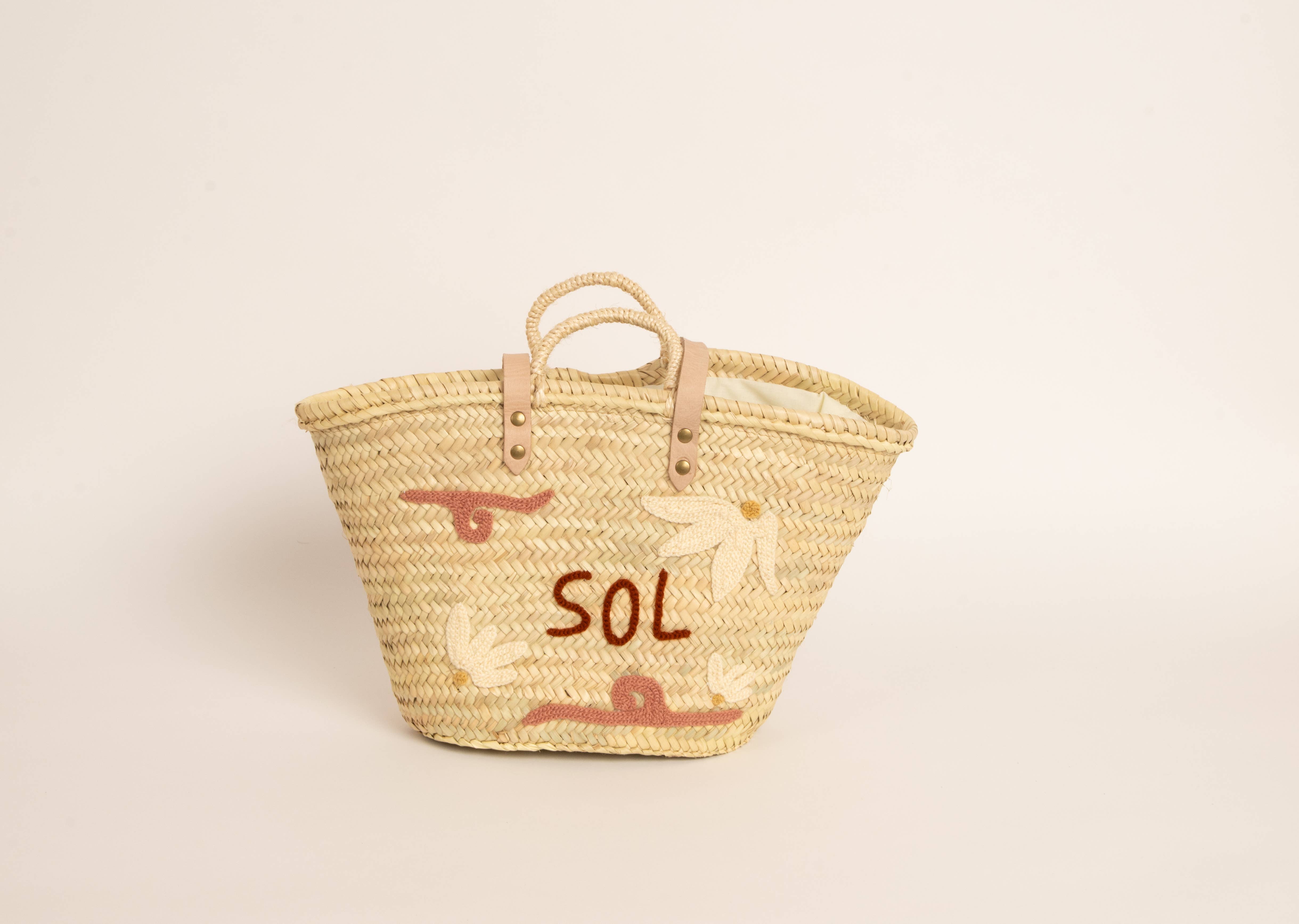 Maradji – Großhandel Korb – BESTICKTER KORB ROSA EL SOL