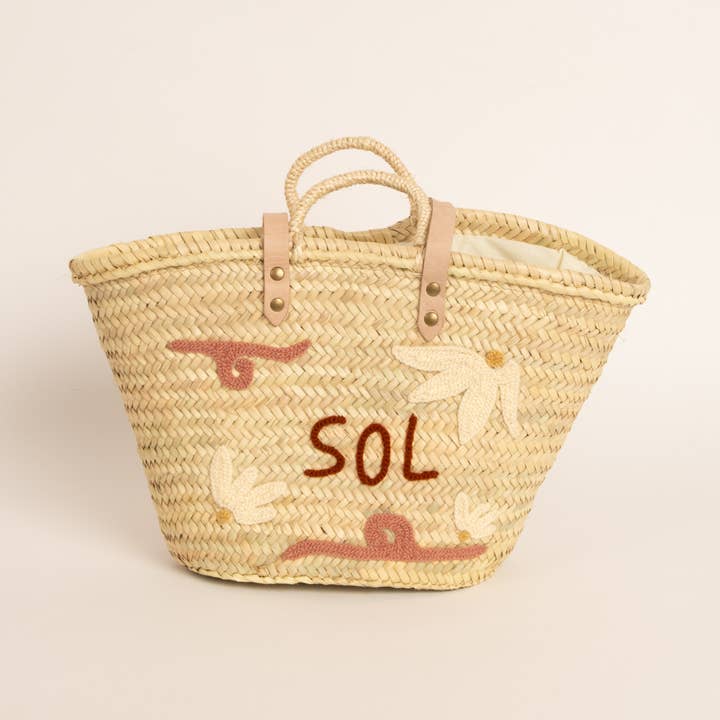 Maradji – Großhandel Korb – BESTICKTER KORB ROSA EL SOL0