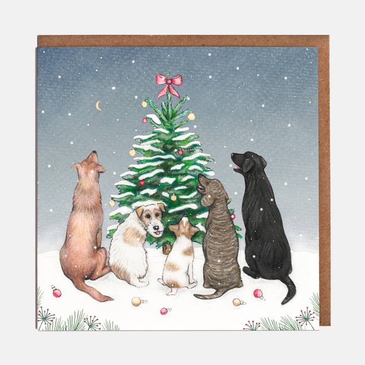 Dogs & Christmas Tree Christmas Card - Blank for wholesale by Lottie Murphy