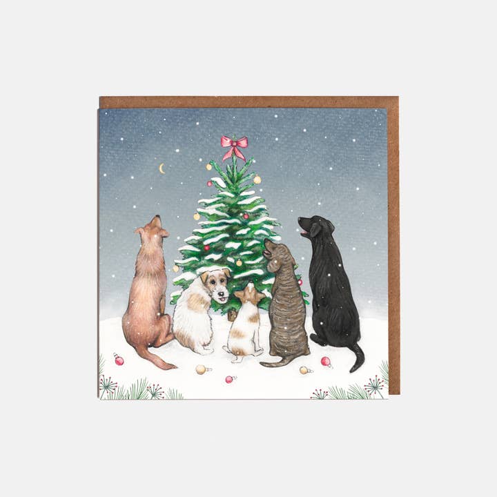 Dogs & Christmas Tree Christmas Card - Blank for wholesale by Lottie Murphy