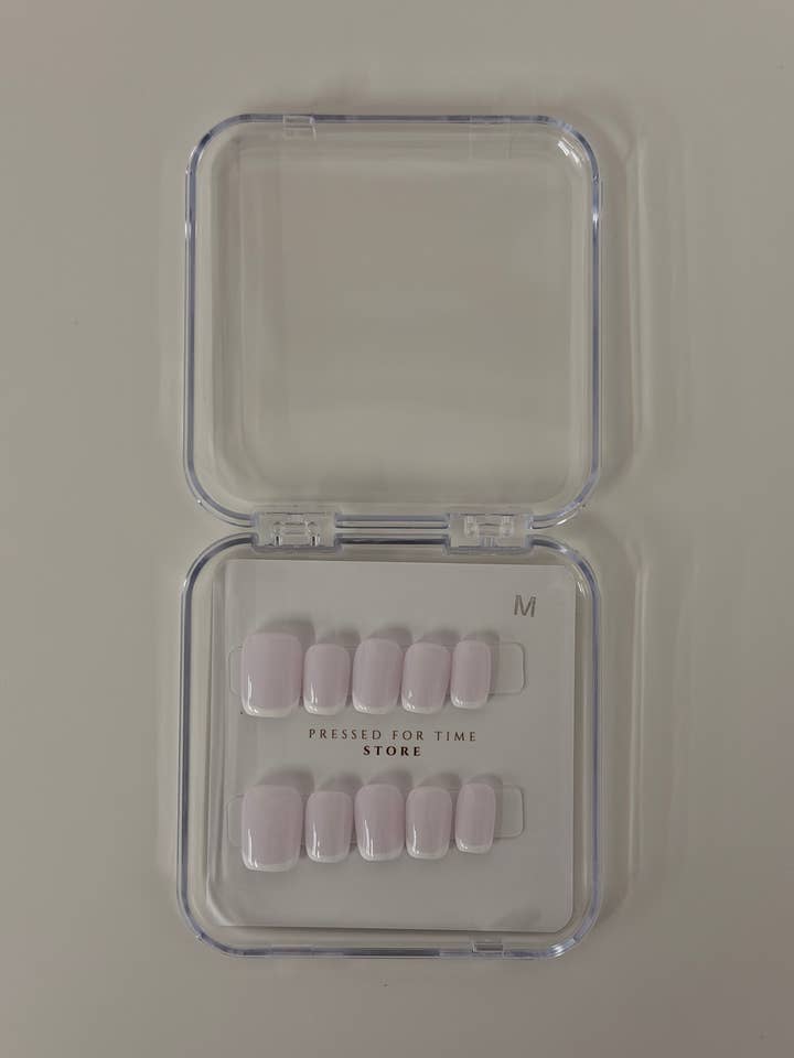 Milky French tip press on nails set - short square for wholesale by Pressed for time