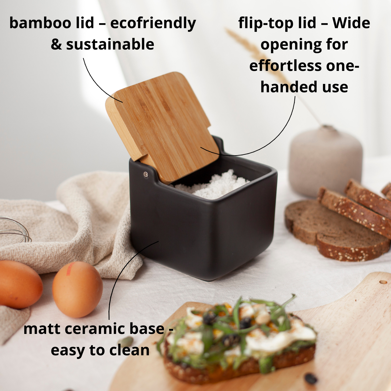 Kook Shop - Vendita all'ingrosso Contenitori/Organizer da cucina - KOOK TIME saliera da cucina con coperchio basculante in bambù2