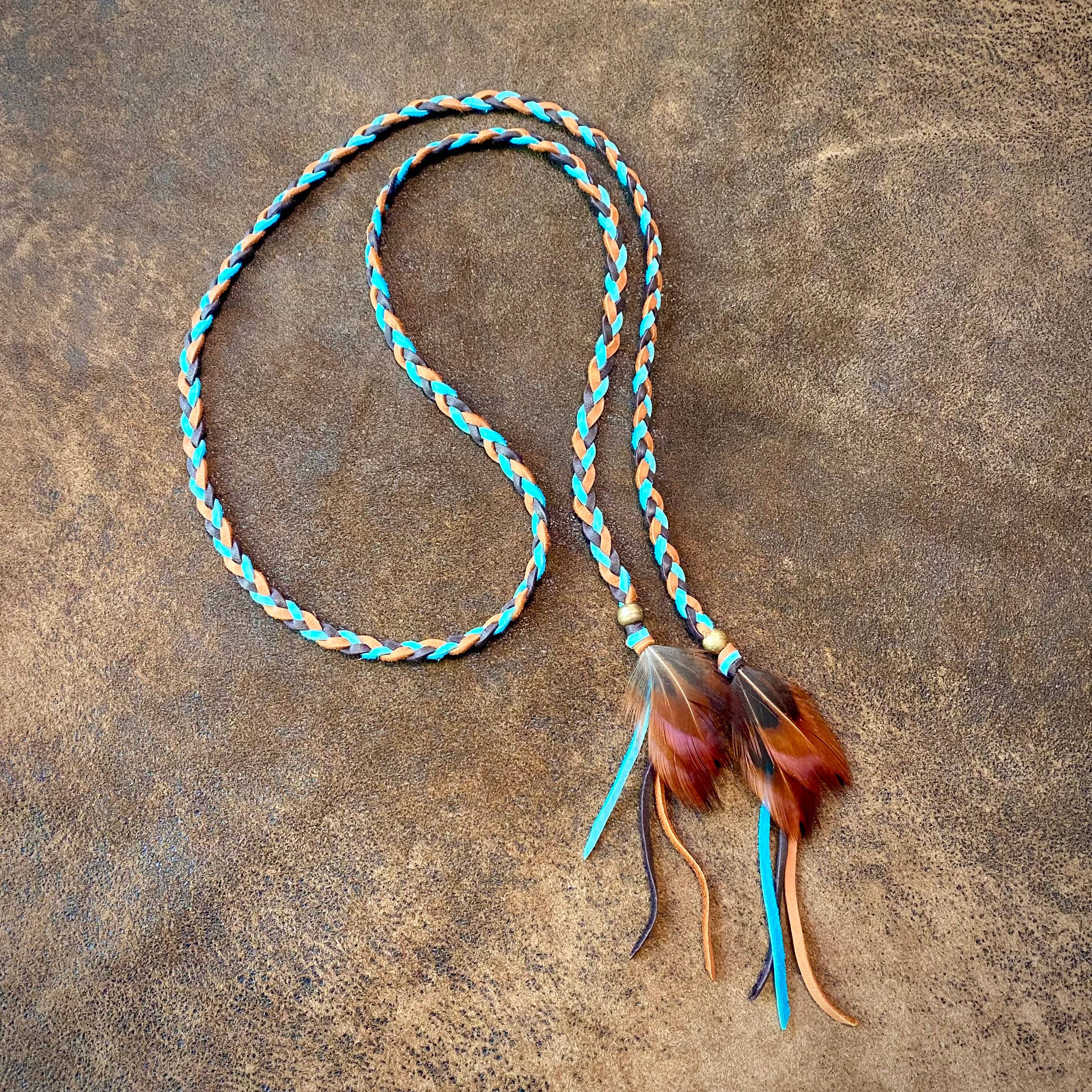 ASTALI - Venta al por mayor Accesorio para sombrero - Mujer - Accesorio de cuero trenzado - Turquesa óxido chocolate, cinta para sombrero1