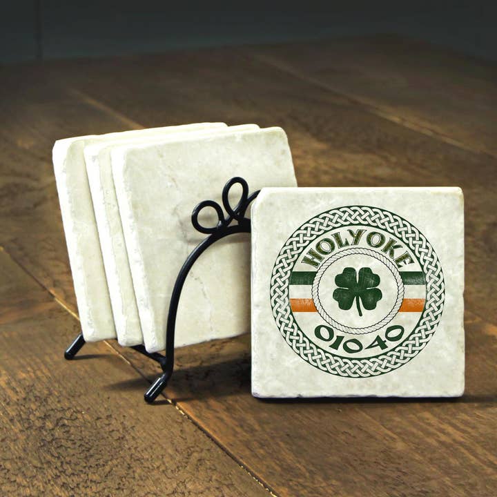 CM905- Clover Irish Stamp Marble Coasters (Set of Four) for wholesale by Paint The Town