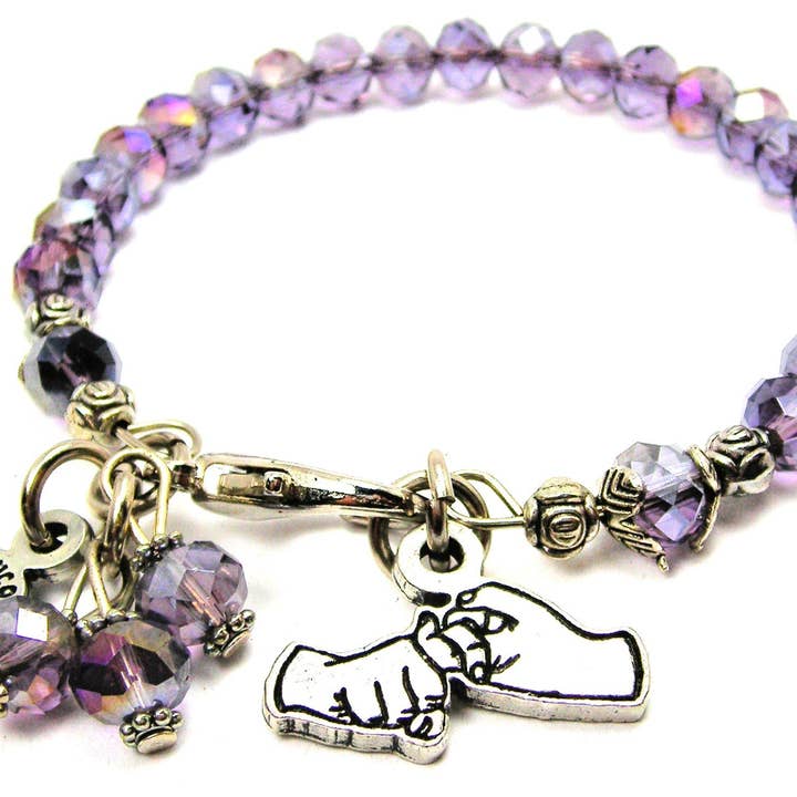 Bracelet de l'amitié dans le langage des signes éclaboussures de cristaux de couleur pour la vente par Chubby Chico Charms