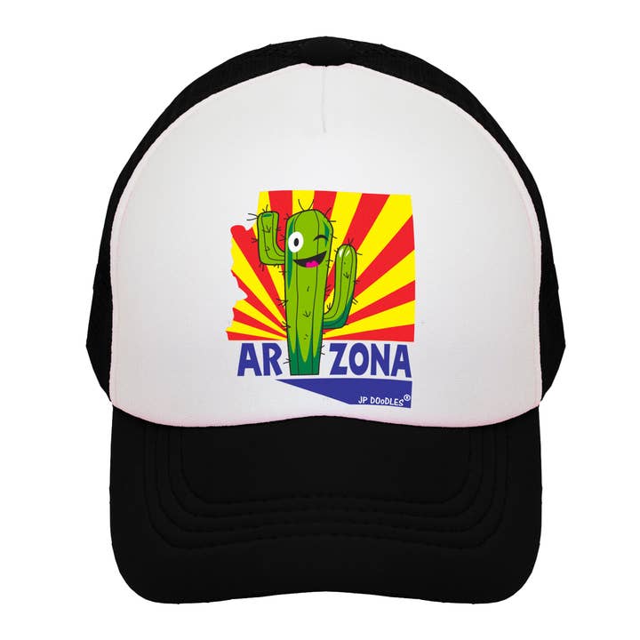JP Doodles – wholesale Kids hat – Kids – Arizona Saguaro State Flag Kids Trucker Hat4