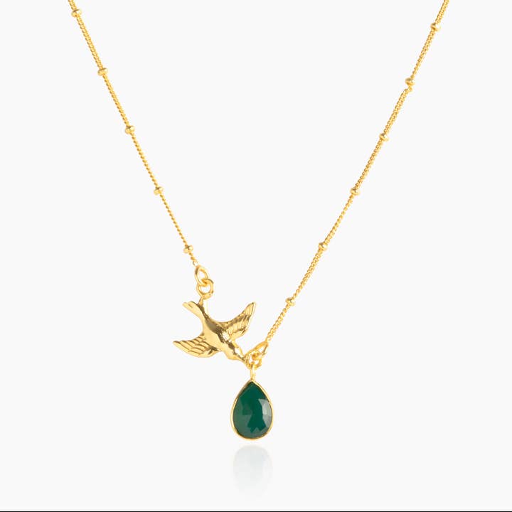 Sally Bird Gold And Green Onyx Necklace. for wholesale by JoJo Harris