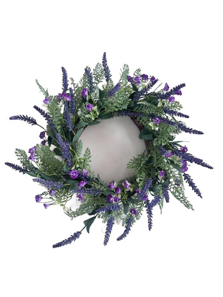 COURONNE DE LAVANDE, FLEUR & FEUILLES MÉLANGÉES, 23" pour la vente par Select Artificials, Inc.