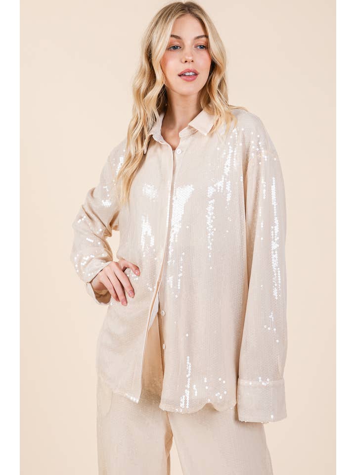 GeeGee x Lovelo – Engroshandel Skjorte med buttondown – til kvinder – Overdimensioneret skjorte med pailletter, MT510786