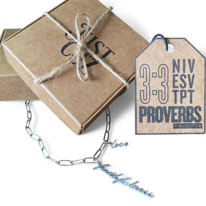 Proverbs 3:3 Necklace (NIV, ESV, TPT) for wholesale by Just Cuz