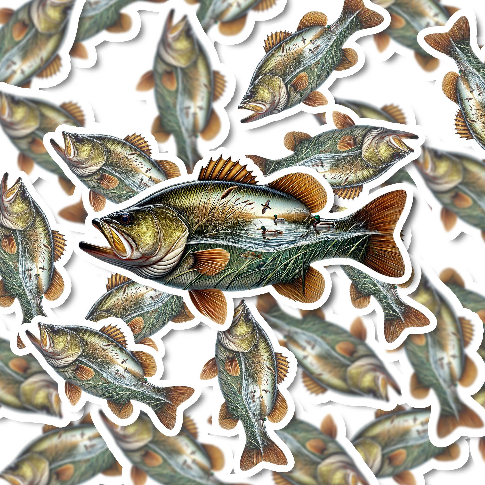 PiggyPrintStickers – wholesale Sticker – Fishing Sticker | Duck Hunt & Bass | Durable Vinyl Decal3