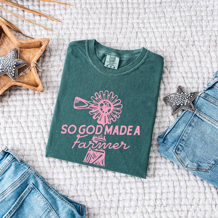 Blue Spruce SO GOD MADE A FARMER -  Graphic Tee   for wholesale on Faire