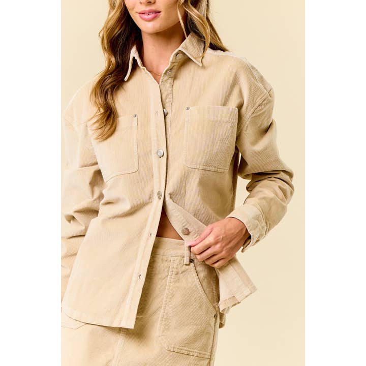 CREAM OVERSIZED CORDUROY SHACKET for wholesale on Faire