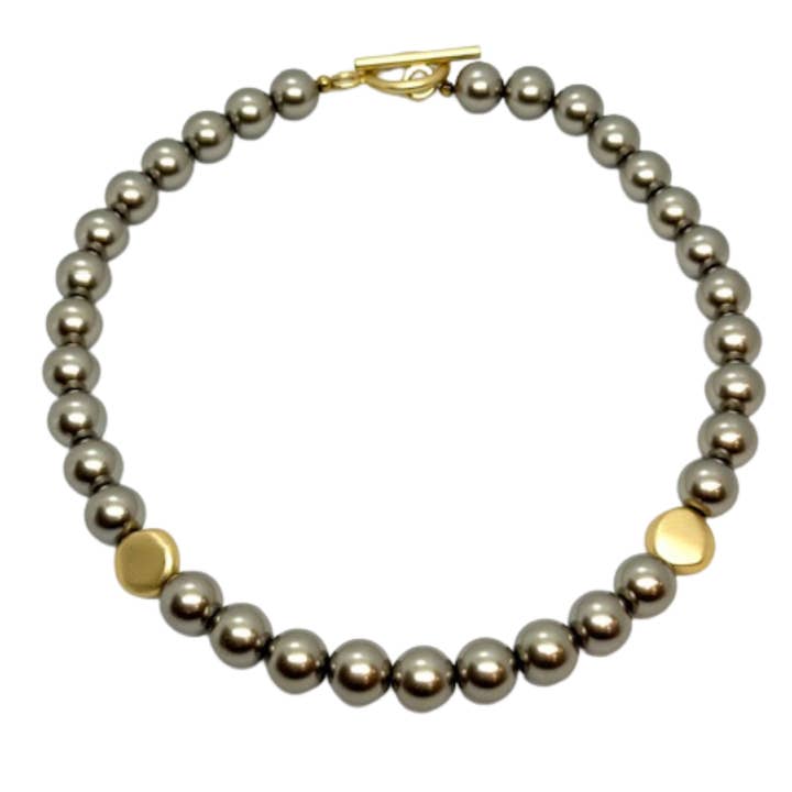 Taupe Pearl With Matte Gold Bead Accent Necklace for wholesale by Deborah Grivas Designs