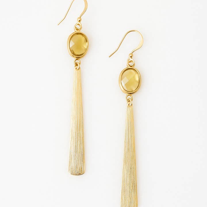 Moxie Collective (formerly Atonement Design) - Wholesale Dangle Earrings - Yellow Oval Bead and Brass Bar Earrings