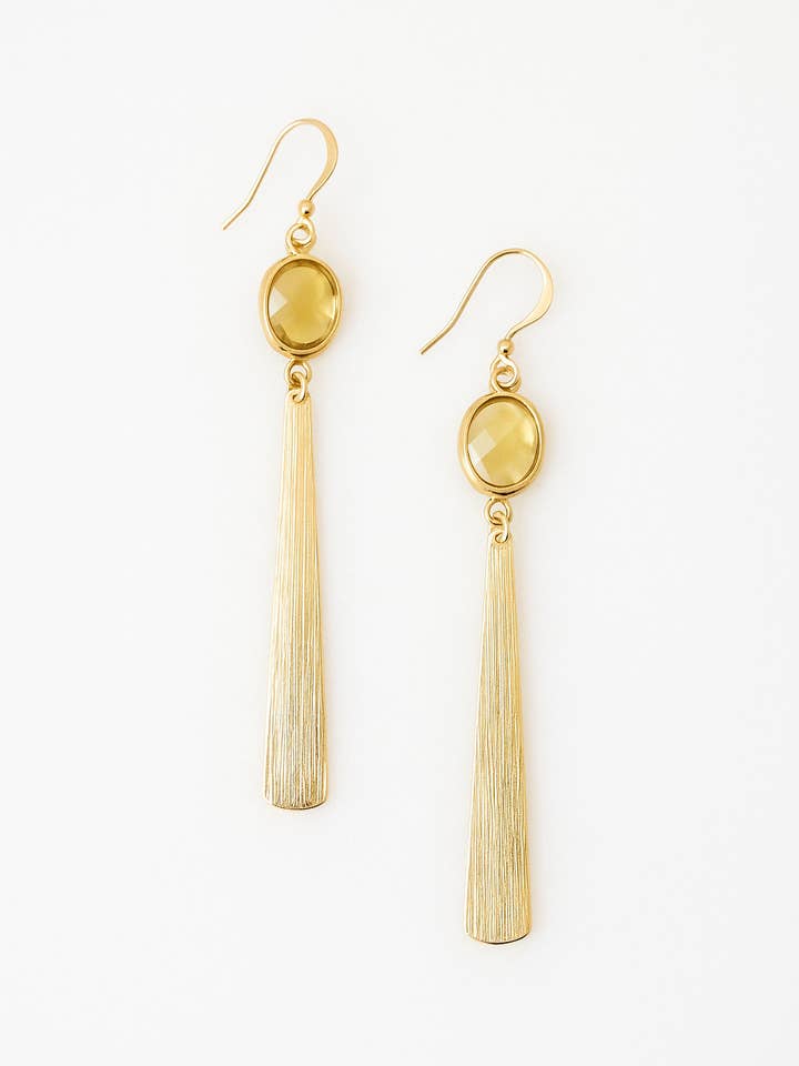 Yellow Oval Bead and Brass Bar Earrings for wholesale by Moxie Collective (formerly Atonement Design)