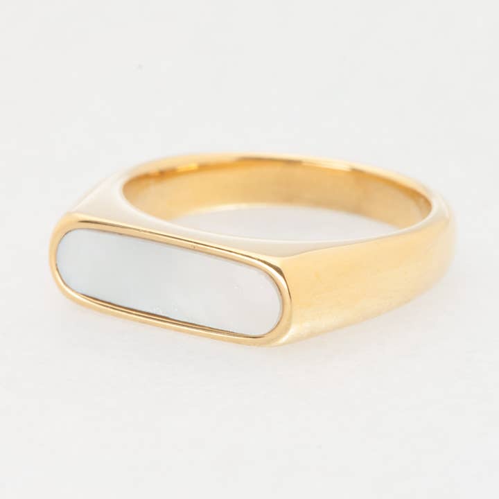 Gold Mother-of-Pearl Signet Bar Ring for wholesale by Hanhancraft