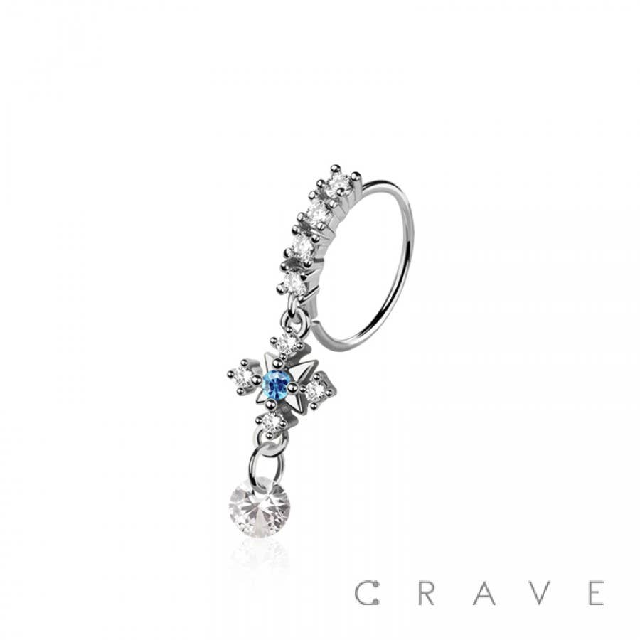 CRAVE - Wholesale Nose Ring - MULTI CZ ARROW CROSS CZ DANGLE 316L SURGICAL STEEL NOSE HOOP4