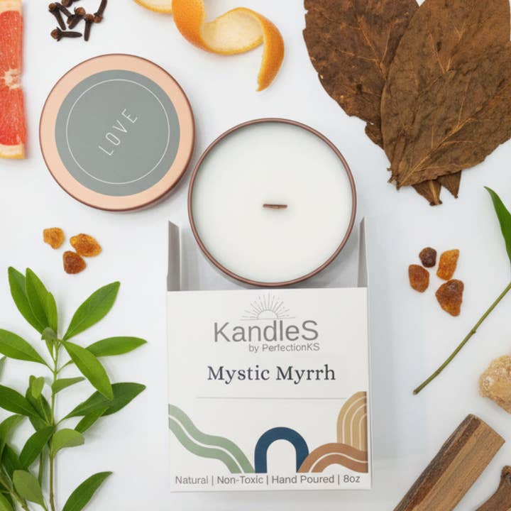 Mystic Myrrh Amber Luxury Candle | 8oz Non-Toxic Soy Candle with Wooden Wick | Clean Burn for wholesale by PerfectionKS