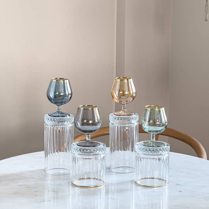 Alegria Glass - Venta al por mayor Vaso de chupito - Gafas de chupito con forma de globo de colores vintage Mona
