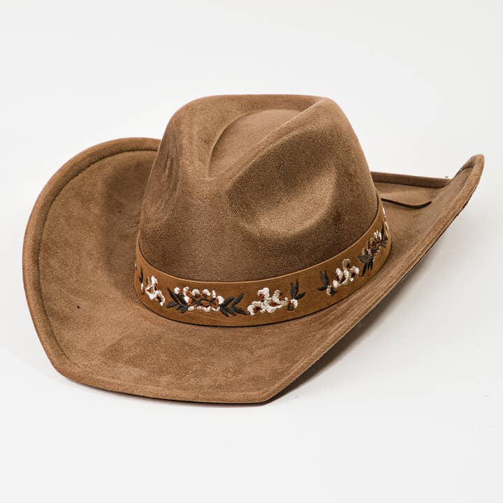 Collections by Fame Accessories - Wholesale Cowboy Hat - Women's - Flower Pattern Strap Western Cowboy Hat