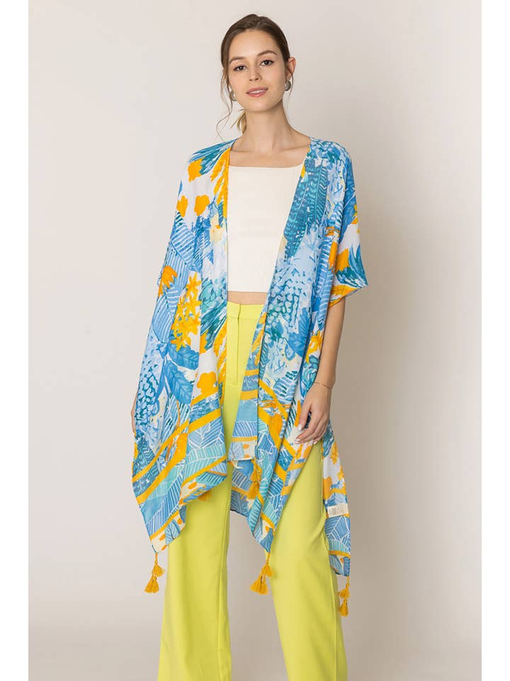 Hana - Wholesale Kimono - Women's - Floral Pattern Print Tassel Summer Kimono5