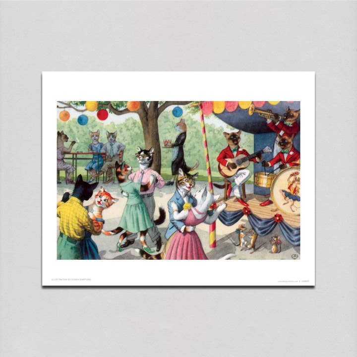 A Summer Cat Dance - Captivating Cats Art Print for wholesale by Laughing Elephant