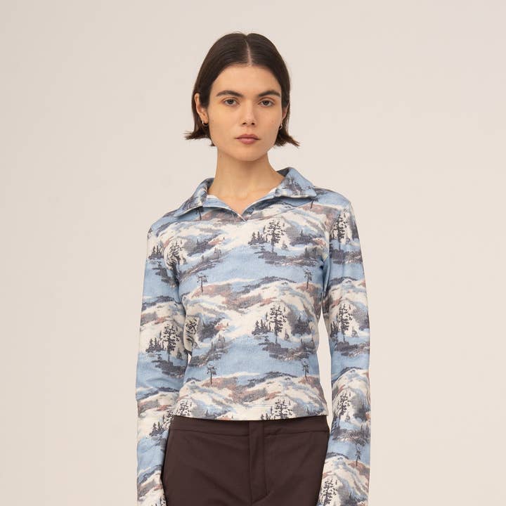 Ski Pass Print Blue Top for wholesale by CARMEN SAYS