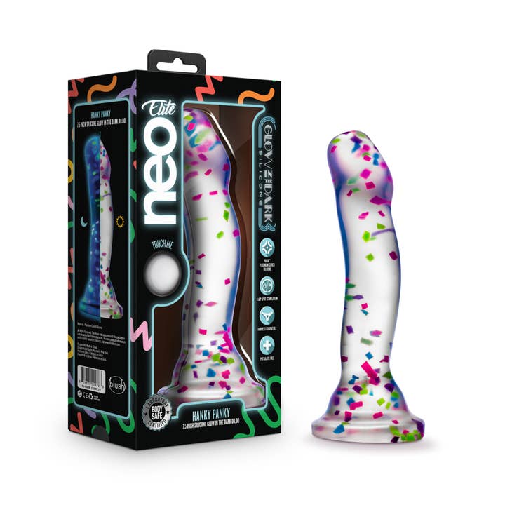 Blush - Wholesale Sex Toy - Neo Elite - Glow in the Dark Dildo - Hanky Panky - Confetti