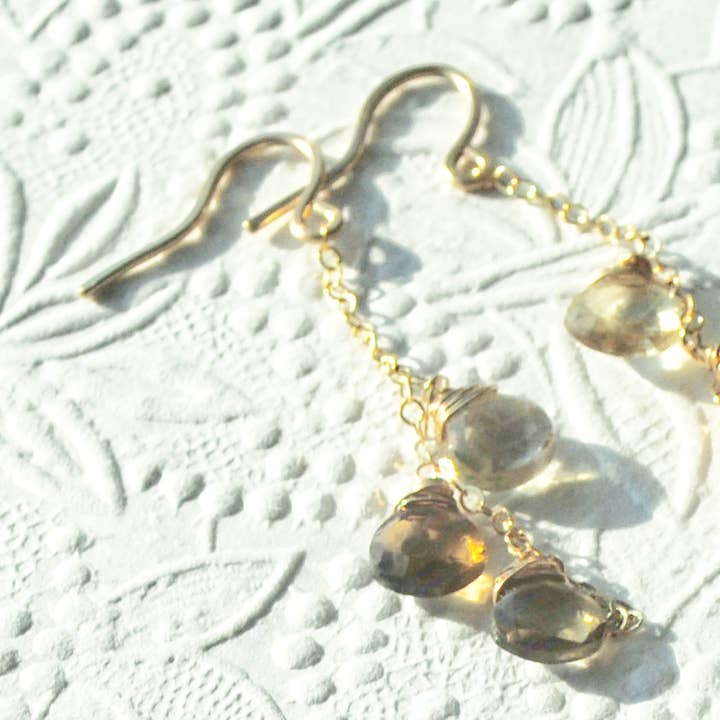 Lemon Quartz Ombre Chain Drop Earrings for wholesale by Seaflowerjewelry