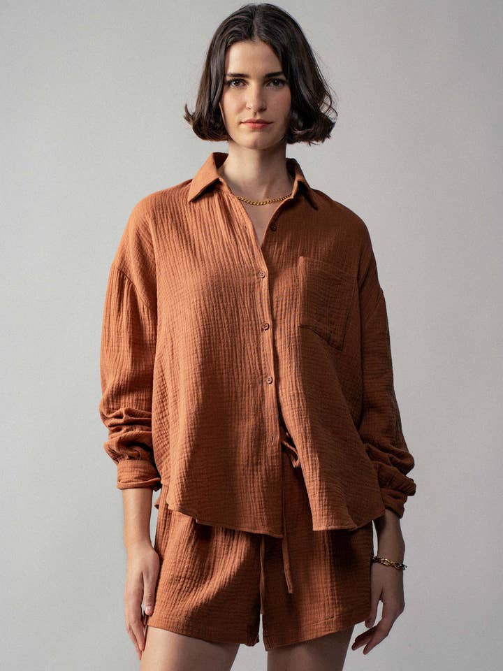 Urban Daizy - Wholesale Lounge Set - Women's - Crinkle Cotton Gauze Resort Button-Up Set24