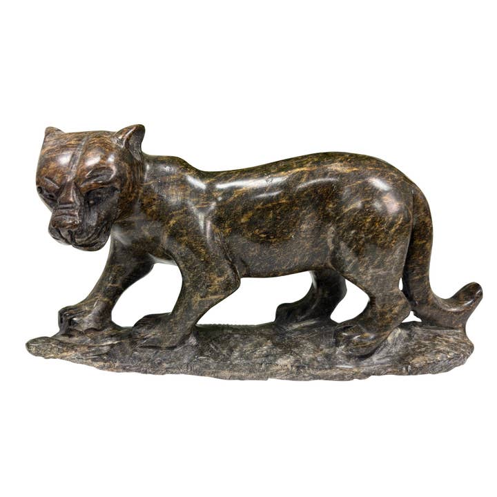 Hand-Carved Serpentine Panther Gemstone Animal Figurine for wholesale by Gem Avenue Wholesale
