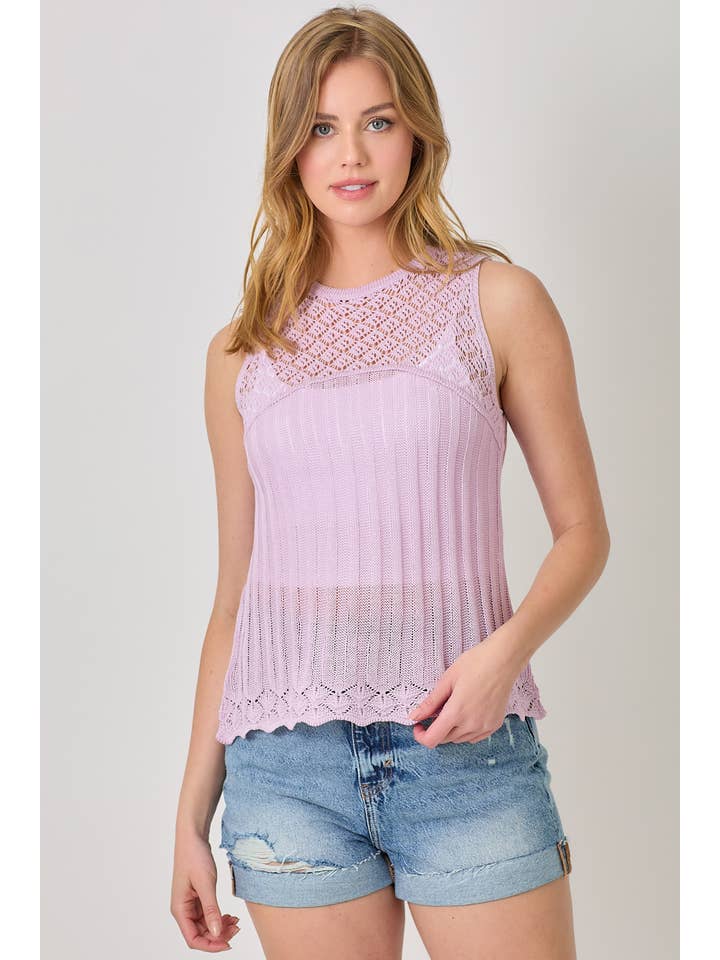 Mystree - Wholesale Knit Top - Women's - 60948 Crochet Yoke Sleeveless Sweater Top 14