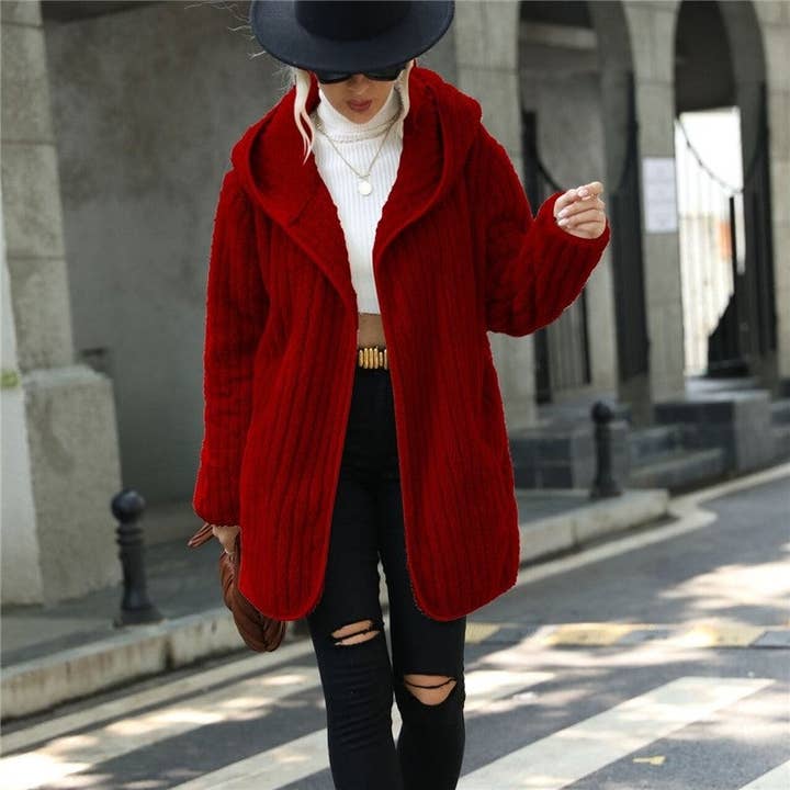 FurDecoration - Wholesale Cardigan - Women's - Hooded Reversible Fleece Open Front Cardigan1