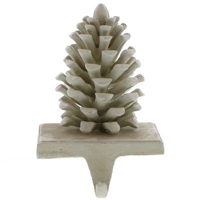 Pinecone Cast iron Stocking Holder - White - White for wholesale by HomArt