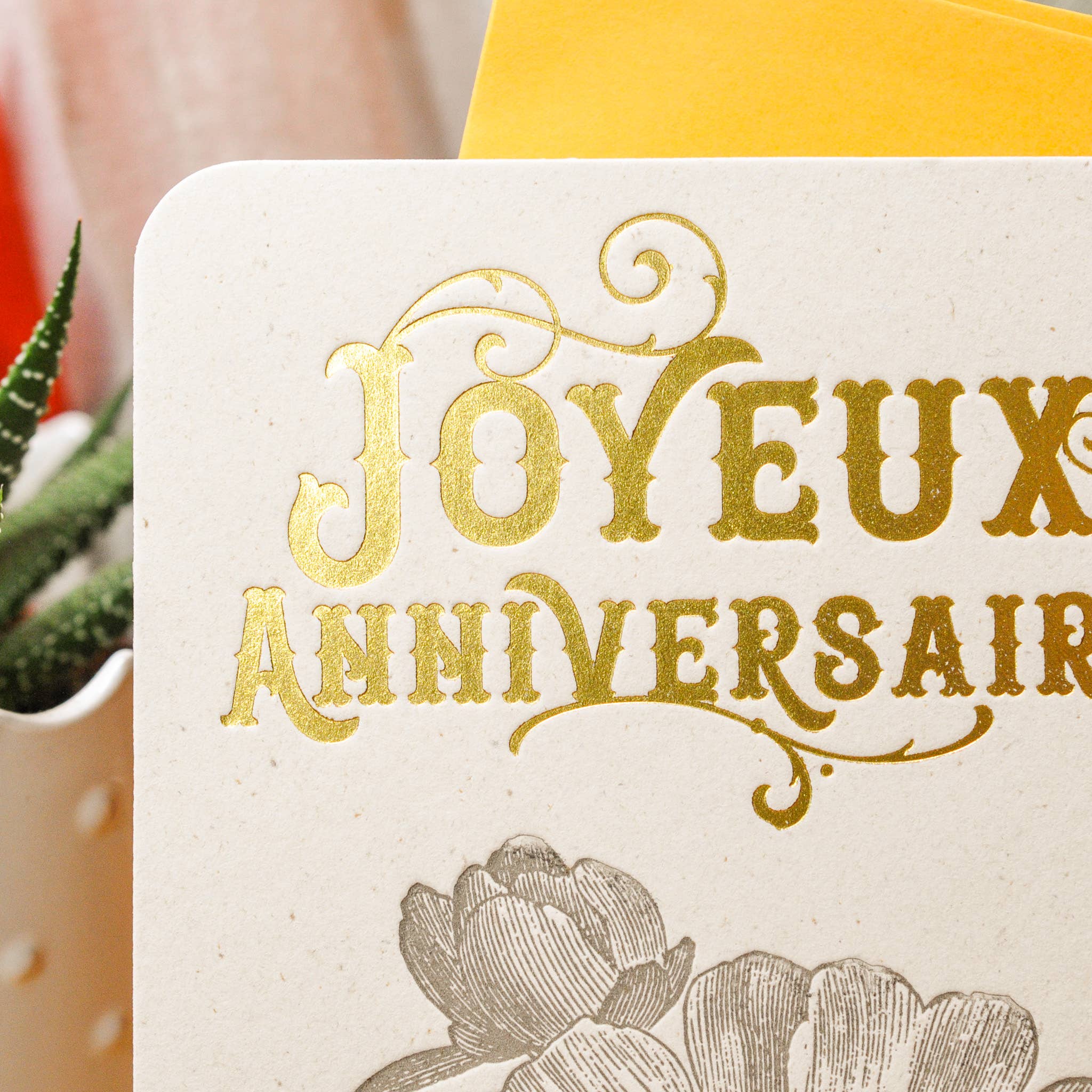 L'Atelier Letterpress - Wholesale Birthday Card - Letterpress Greeting Card Happy Birthday Camelia (w/ env.)1