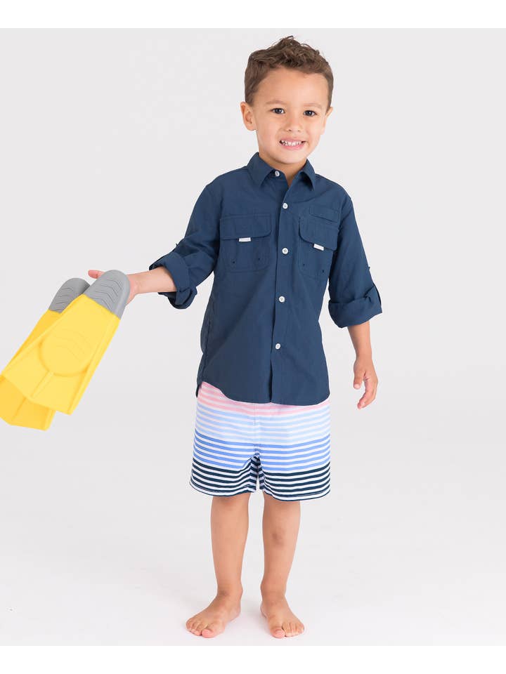 Blu Camicia da pesca per bambini blu navy con protezione solare e bottoni in vendita all'ingrosso su Faire4