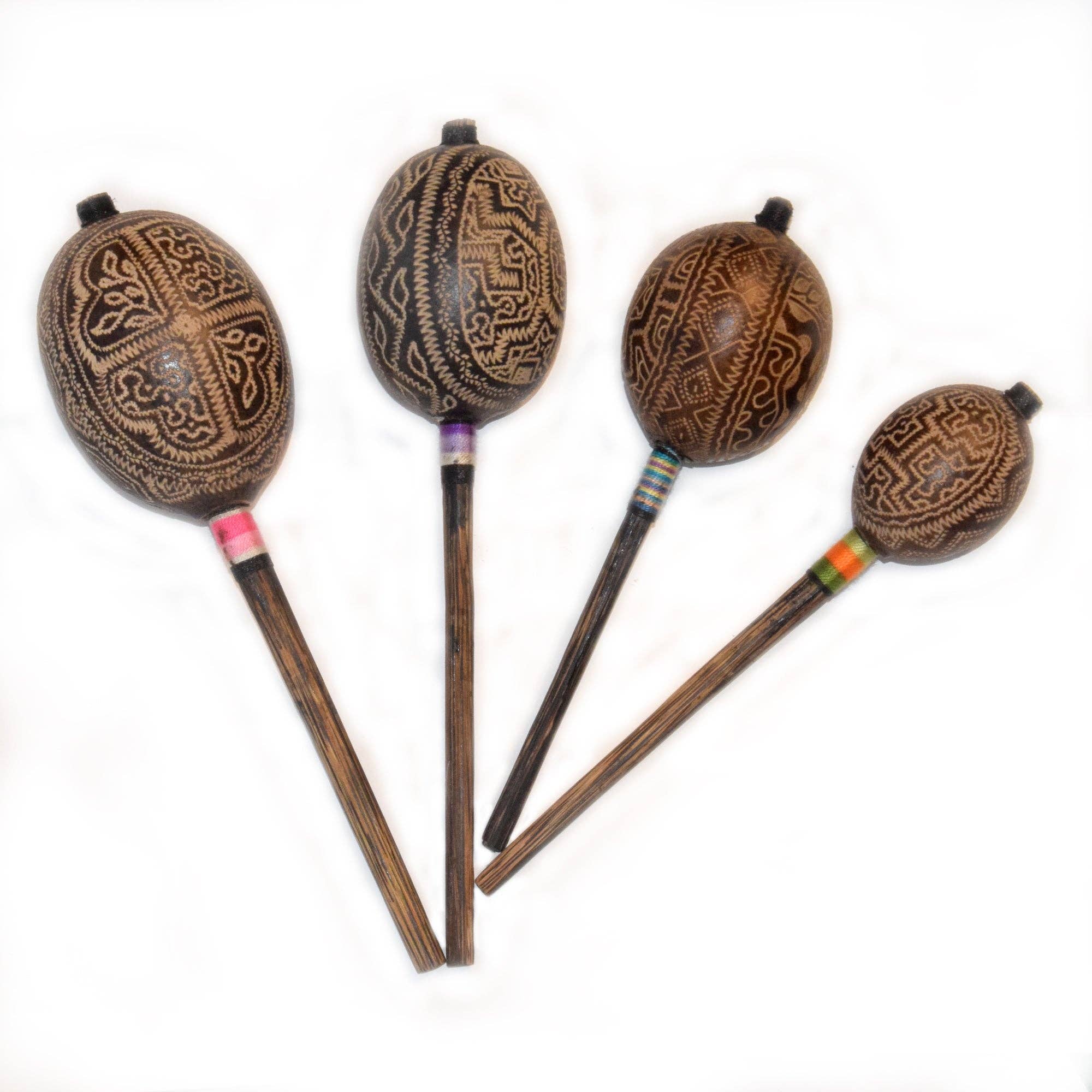 Amazon Ecology - Wholesale Musical Instrument - Shipibo geometric design Calabash maraca - made by Peruvian Amazon artisan2