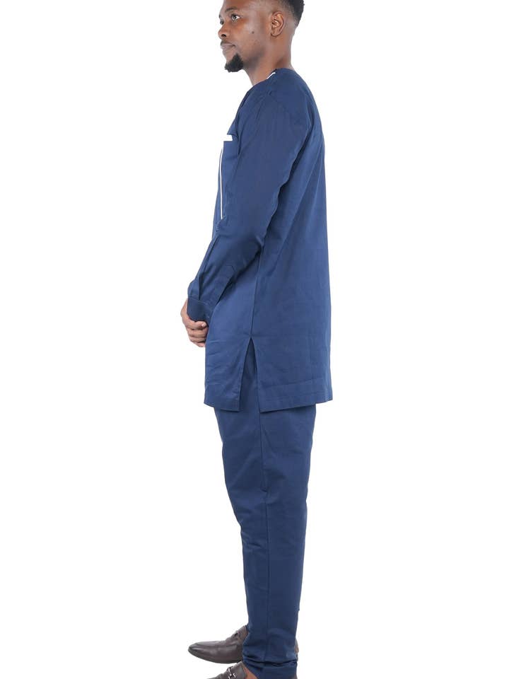 Satsuma Wholesale - Venta al por mayor Conjunto de camiseta y pantalón (NO para casa) - Hombre - Conjunto de pantalones africanos de dos piezas azul marino