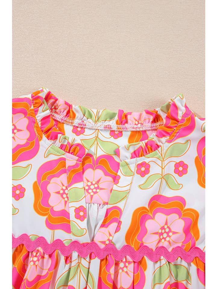 Rose Floral Ricrac Ruffle Sleeve Spring Blouse for wholesale on Faire