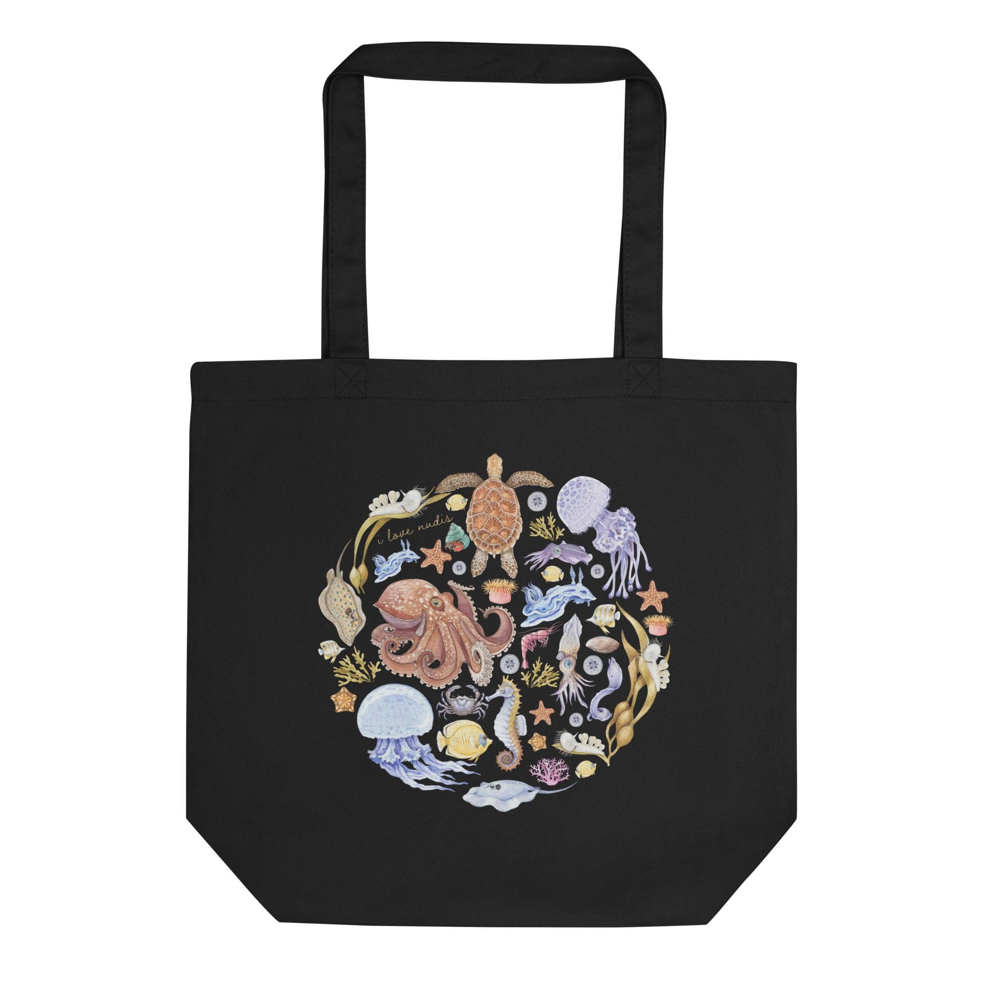 I LOVE NUDIS - Wholesale Tote Bag - Women's - I LOVE NUDIS™ Watercolor Ocean Creatures Organic Cotton Nudibranch Tote Bag0