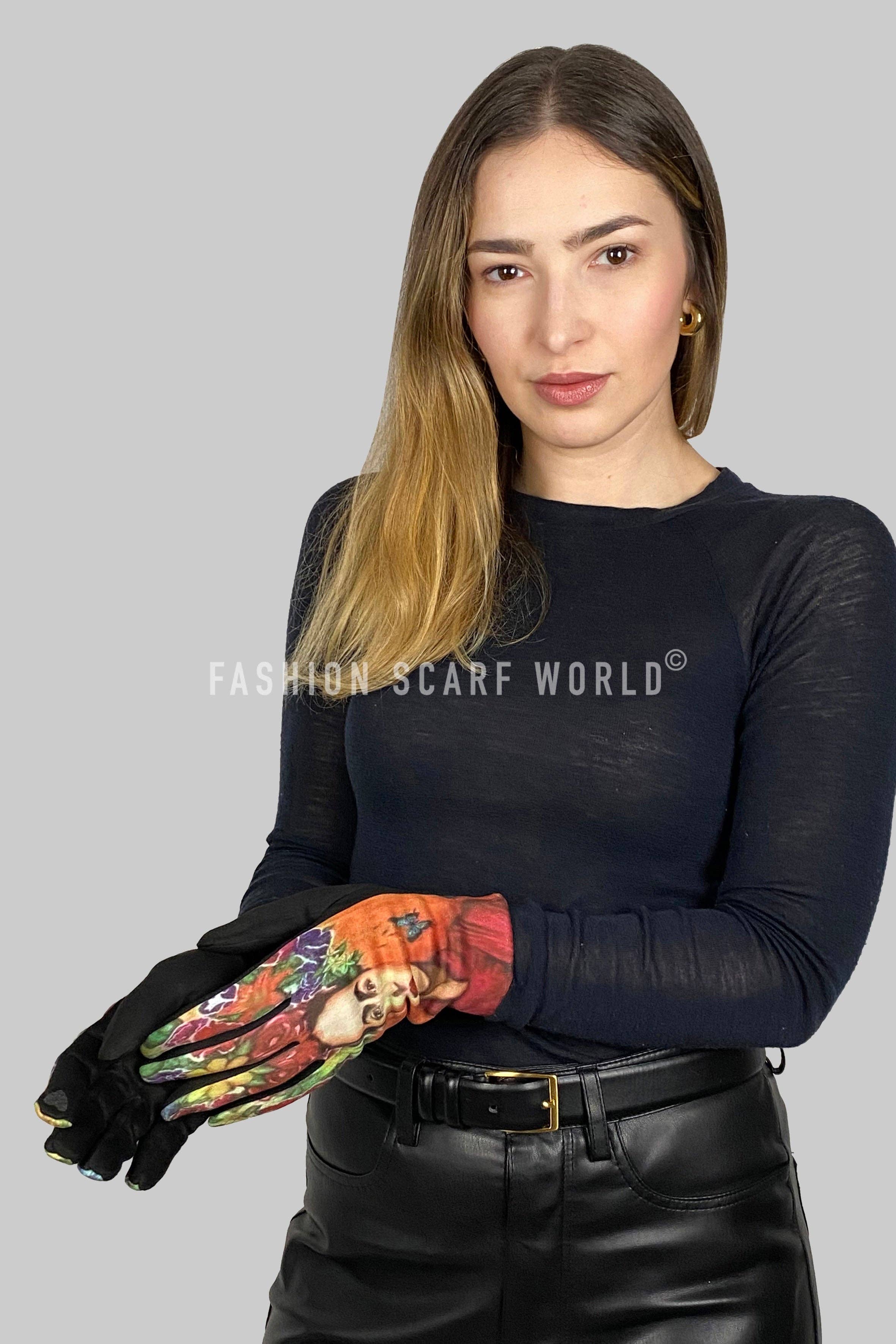 Sort Frida Kahlo Print Ruskind Touchscreen Handsker for engroshandel på Faire1