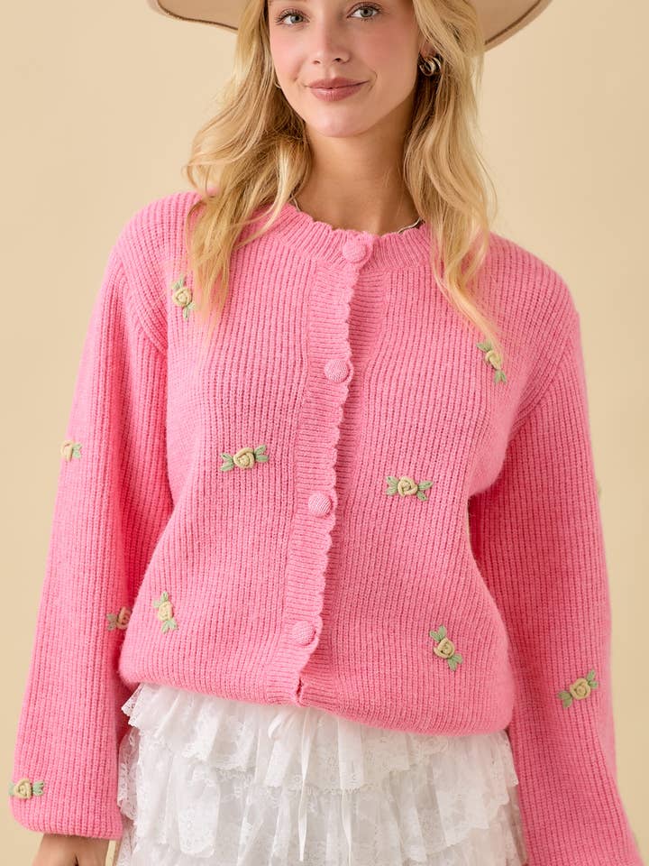 3D Flower Embroidered Knit Cardigan – Ready to Ship Spring for wholesale by Main Strip